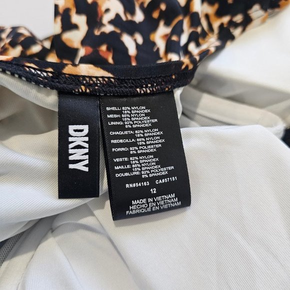 DKNY Ruffle Plunge One-Piece Swimsuit Cheetah Print Size 12 - Picture 11 of 14